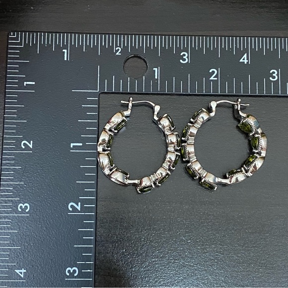 Stainless Steel Simulated Diamond Avocado Green Peridot Inside Out Hoop Earrings - Picture 13 of 15